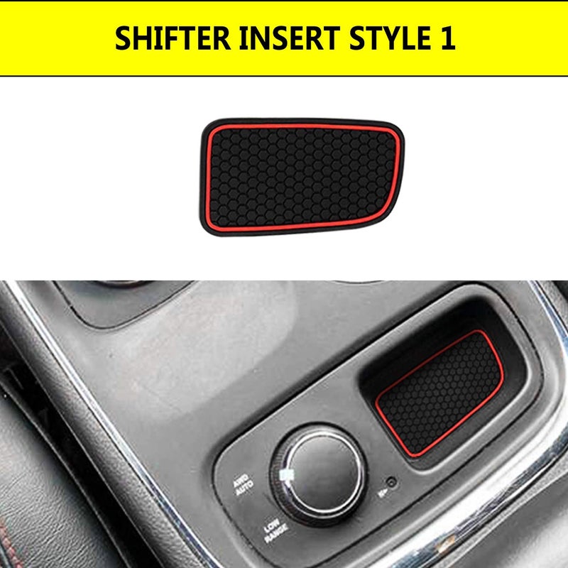 Mekar Anti-dust Custom Compatible for 2014-2020 Dodge Durango Cup Holder Insert & Center Console Shifter Liner Trim Mats | 5pc Custom Fit Non Slip Storage Bin Mat Set Interior Accessories - Red - Image 4